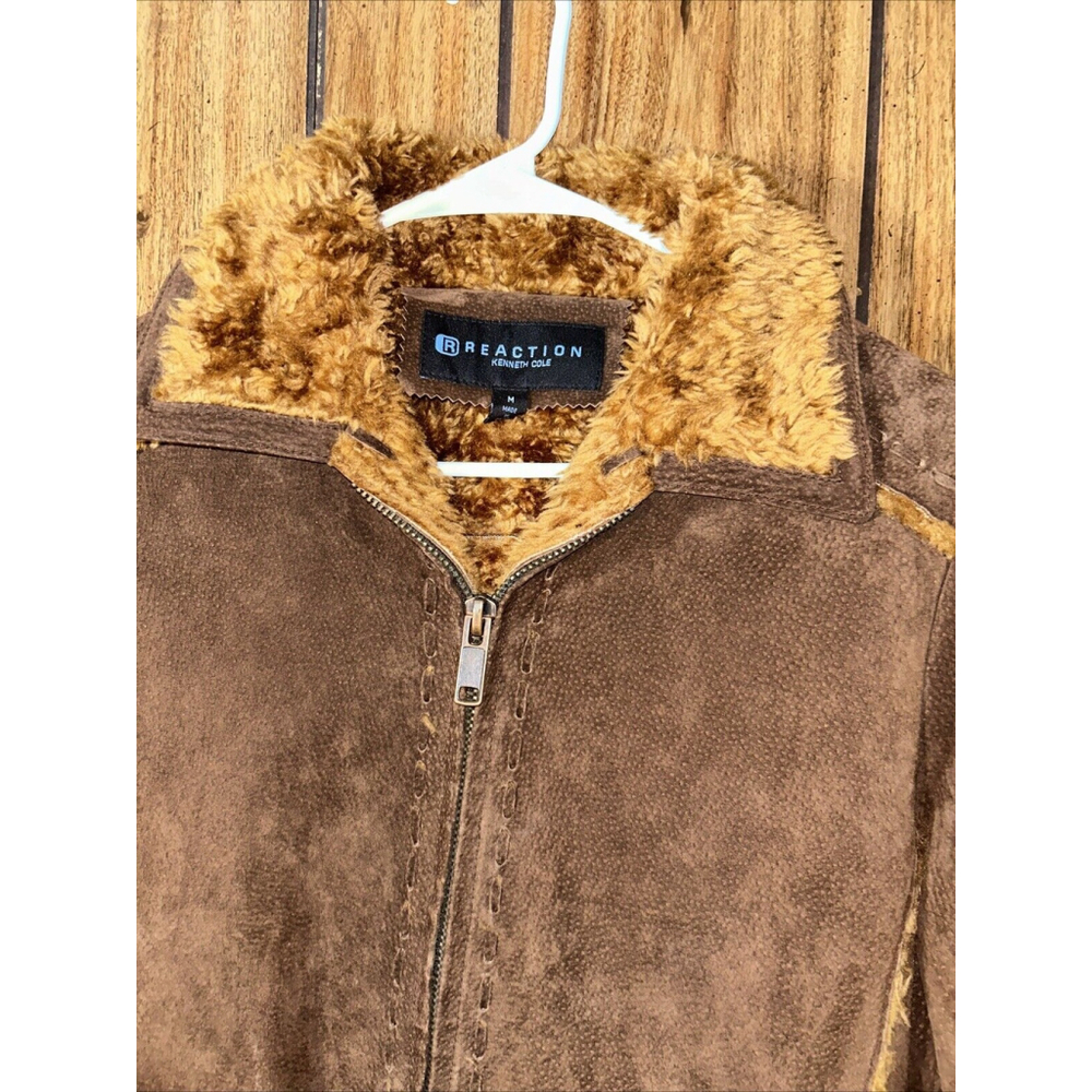 KENNETH COLE REACTION Women's size M Leather Jacket Coat FauxFur Lining Zip Y2K - Picture 4 of 9